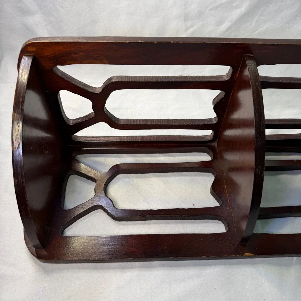 Vintage Dark Wood Corner Wall Shelf Fretwork Cutout 3 Tier Display Rack